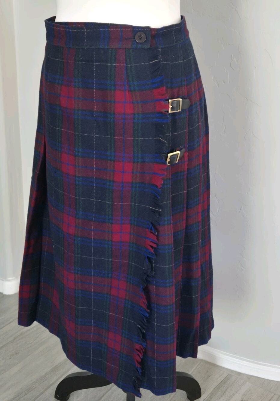 Vtg Pendleton Kilt Tartan Plaid Size 12 Miss 28" Waist Pleated A-line Wrap Skirt